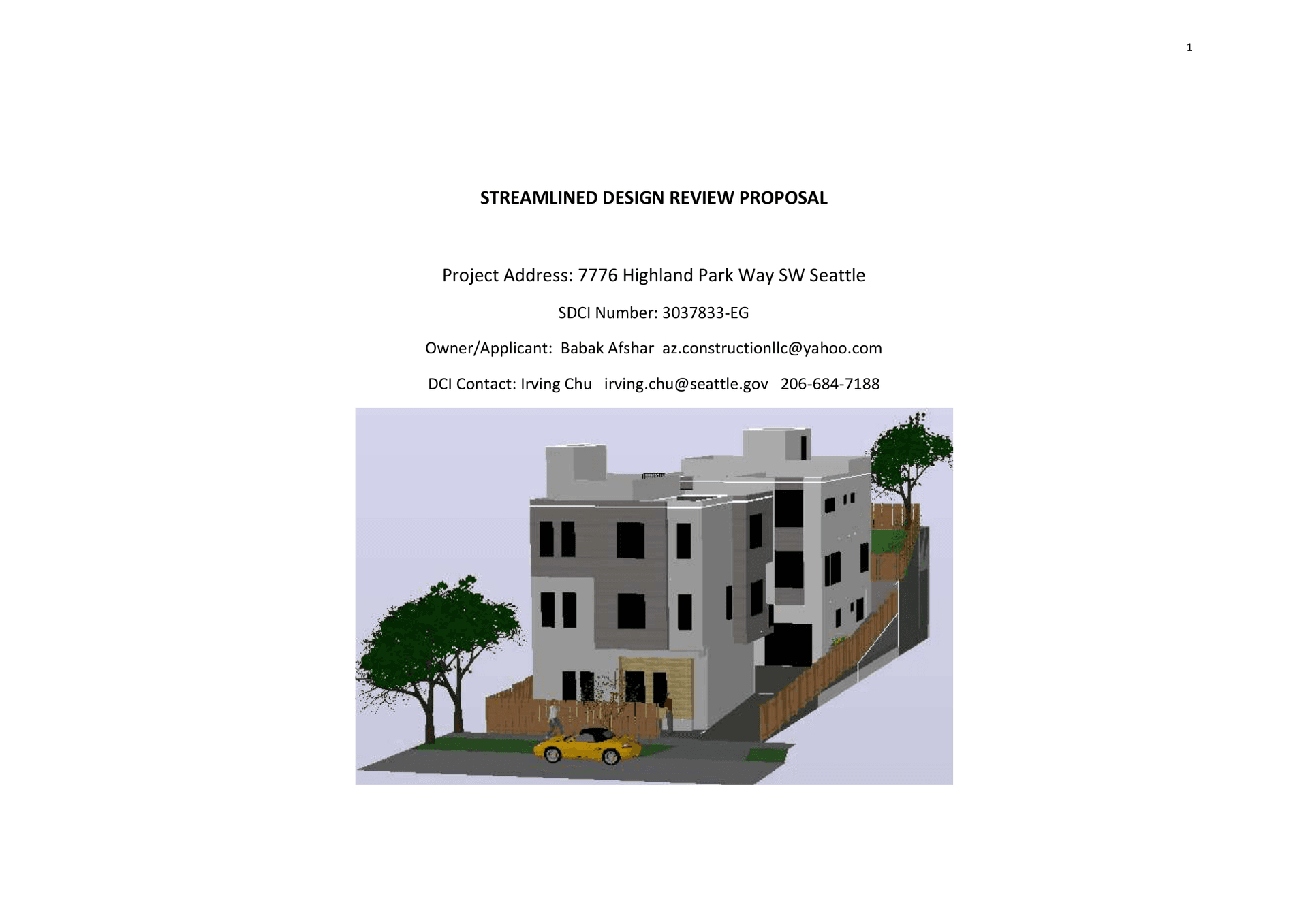 Cover drawing of 7776 Highland Park Way SW, from its design review packet