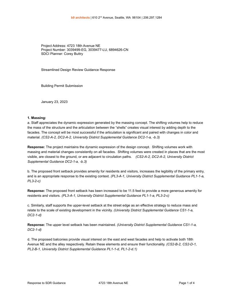 Early design guidance #3039499-EG, sheet 1 of 4