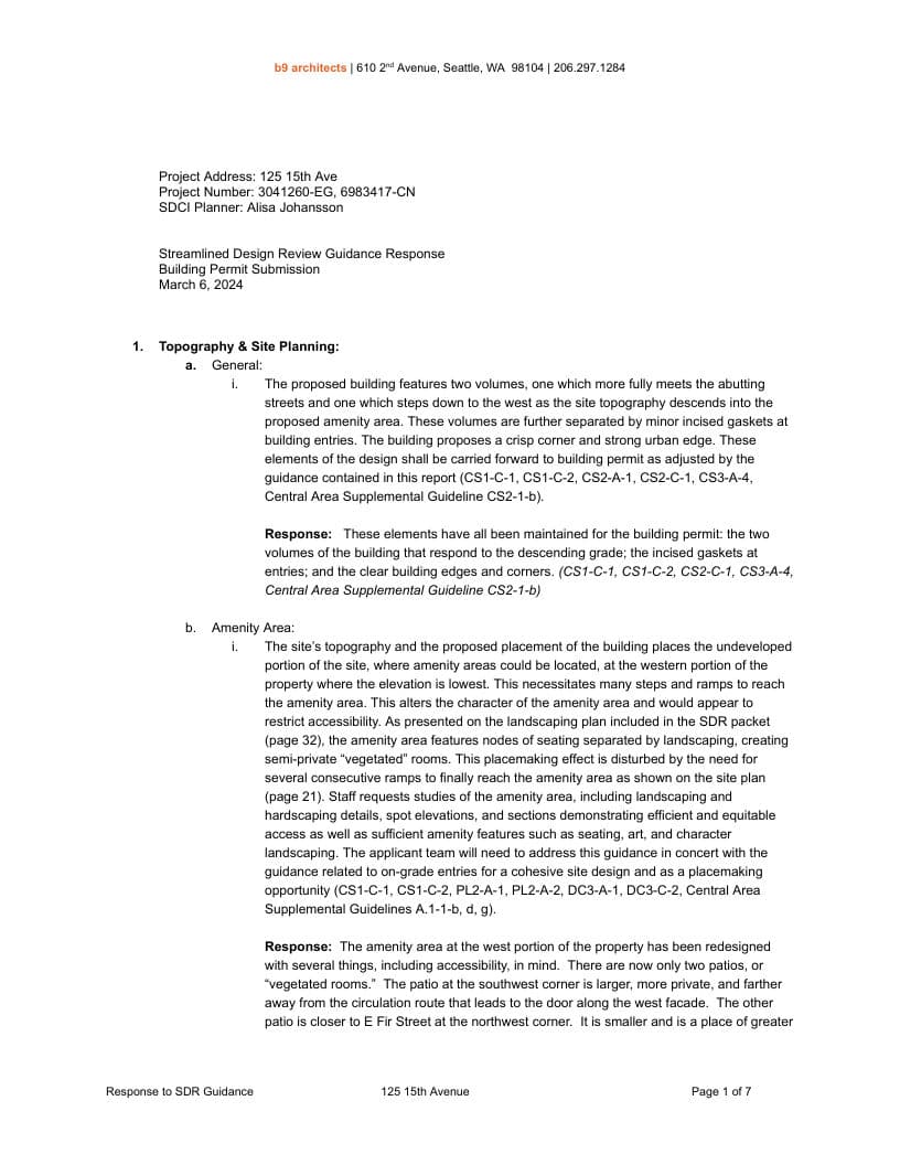 Early design guidance #3041260-EG, sheet 1 of 7