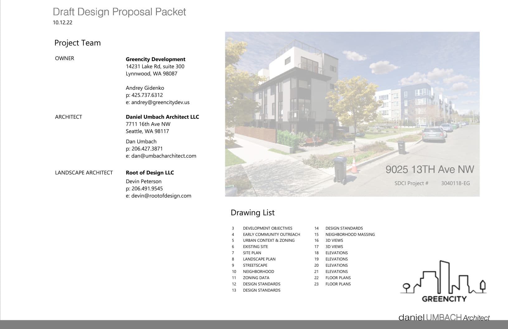 Early design guidance #3040118-EG, sheet 1 of 23