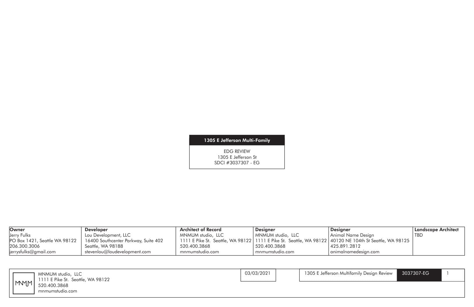 Early design guidance #3037307-EG, sheet 1 of 52