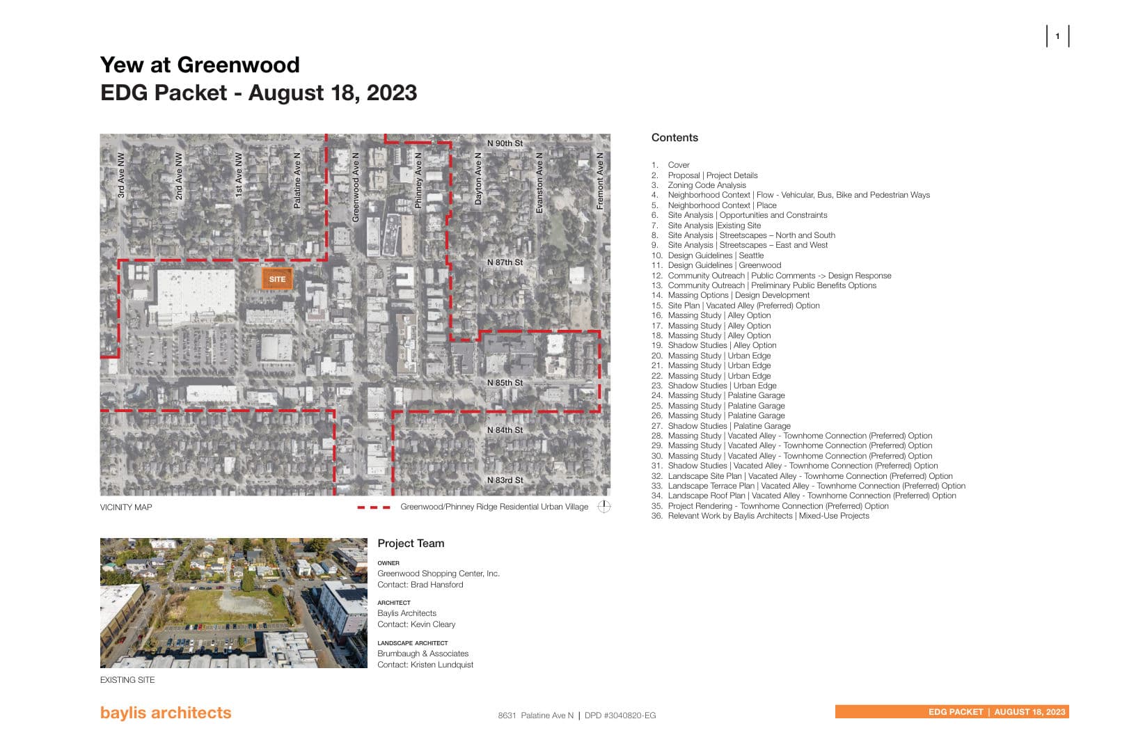 Early design guidance #3040820-EG, sheet 1 of 36