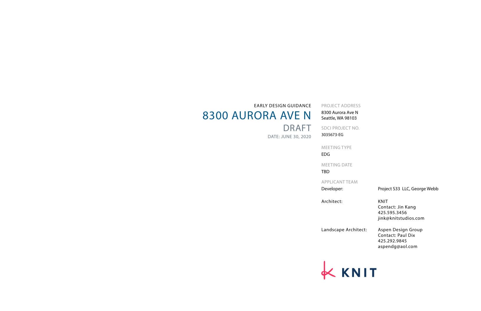 Early design guidance #3035673-EG, sheet 1 of 38